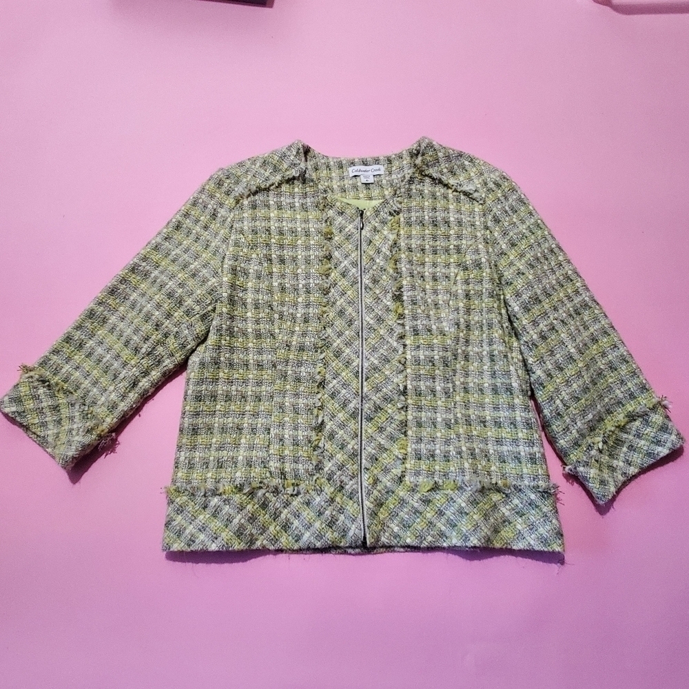 Coldwater Creek Green Tweed Zip Up Jacket - Picture 2 of 5